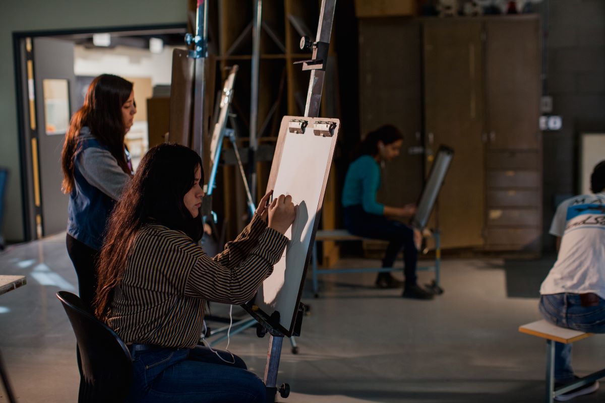 female student painting