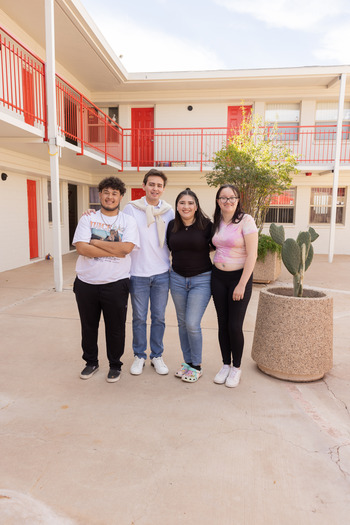 Students in the courtyard of Douglas Campus Housing